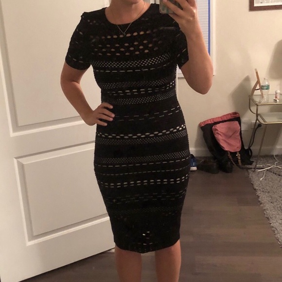 MILLY Knit Pointelle Bodycon Dress - Picture 2 of 5